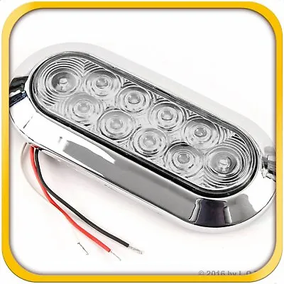6  Oval Red Clear Chrome LED Stop Turn Tail Light Surface Mount Truck Trailer • $16.66