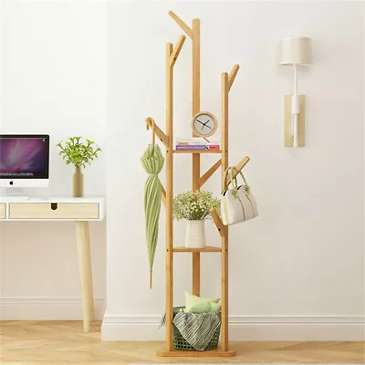 $47.98 • Buy Solid Wood Floor Standing Hat Coat Jacket Hanger Storage Stand W/ Umbrella Rack