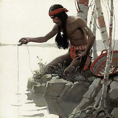 Indian Fishing 1908 N C Wyeth Native American Artwork Wall Art Poster Print Repr • $13.95