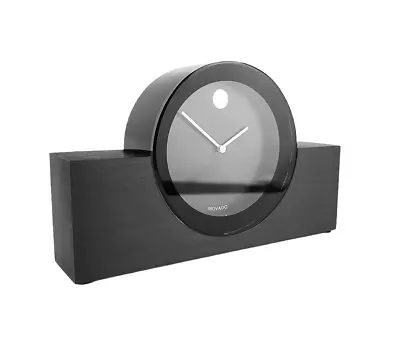 MOVADO Large Black Mantel Desk Round Clock On Stand Damaged New Original Box • $150