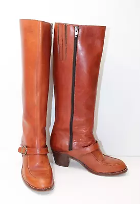Vintage 9 West Campus Riding Boots Zip Harness Western Brown Leather Women's 8 • $79.99