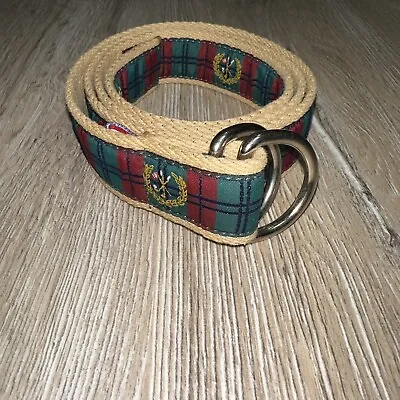 YRI Men's Ribbon Belt Blue Green Plaid Golf Crest D Ring Size Large Made In USA • $19.88