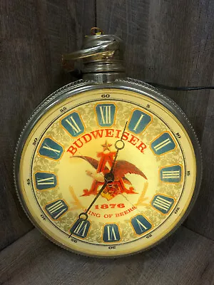 Rare LARGE Budweiser Double 2 Sided Light Rotating Pocket Watch Lamp Clock 20 ! • $89.95