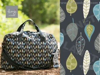 Leaves Print Weekend Travel Bag Charcoal Grey Adjustable Strap Matt Oil Cloth • £34.99