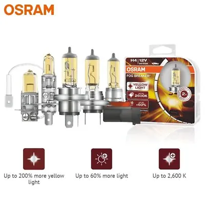 OSRAM 12V H1 H3 H4 H7 H8 H11 H16 9005 9006 Fog Breaker 2600K Yellow Halogen Lamp • $23.45