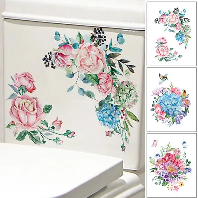 Flower Murals Toilet Sticker Wall Sticker Self-Adhesive Leaves Decals For Toilet • $2.55