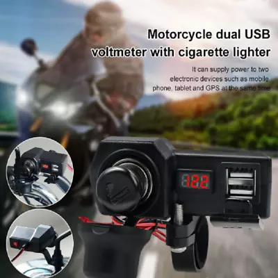 For Motorcycle Handlebar Dual USB Phone Charger Cigarette Lighter Socket  • $13.98