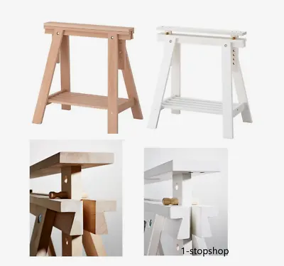 Mittback TRESTLE TABLE Adjustable Height Wooden Stand Leg + Shelf Birch / White • £74.99