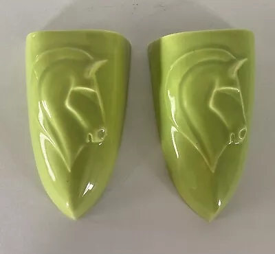Vintage Lime Green Pair Horse Head Wall Hanging Planters • $45