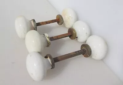 £21 • Buy Antique Ceramic Door Handles Knobs Plates Old Vintage Art Deco White Brass X3