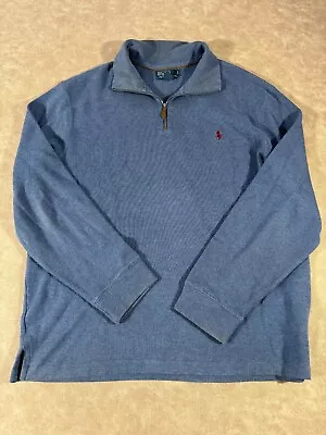 Polo Ralph Lauren Mens Long Sleeve Pullover 1/4 Zip Collared Blue Sweater XL • $20.99