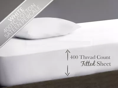 400 Thread Count 100% Egyptian Cotton Extra Deep Fitted Sheet 16  40cm Drop  • £7.49