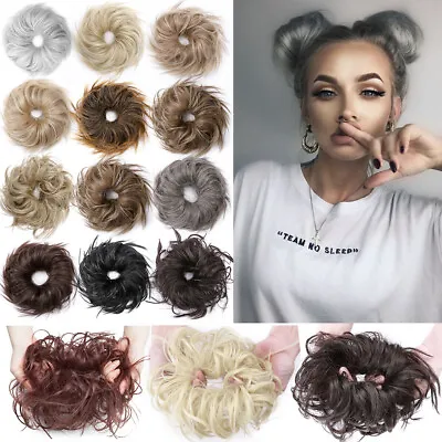 $10.09 • Buy Curly Real As Human Messy Bun Hair Piece False Scrunchie Updo Hair Extensions US