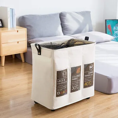 $33.33 • Buy Laundry Sorter Laundry Basket Hamper Cart 3-Bag With Card Pocket Brake Handle
