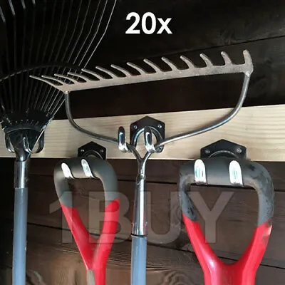 20 X Hanger Hooks Tool Hang Garage Shed Hanging Bracket Garden Storage Rack Set • £7.99