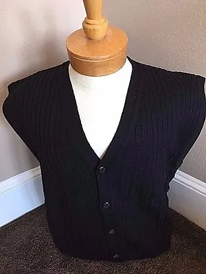 New NWT Pringle Wool Mens M LXL Black Cardigan Sweater Vest $150 Value • $26