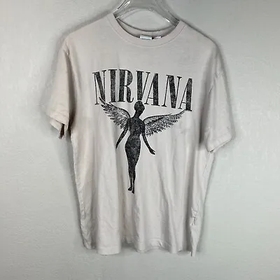 H&M Women's Oversized Nirvana Angel T-Shirt Short Sleeve Crew Neck Gray Size XS • £14.60