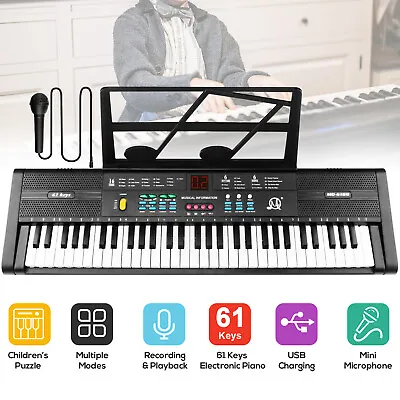 Black 61 Key Music Electronic Keyboard Electric Piano Organ W/ Mic For Kids Gift • $35.95