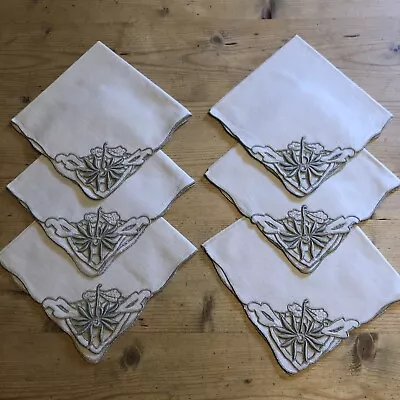 £12.50 • Buy 6 Madeira Linen Elegant Vintage Napkins Poinsettia Embroidered Design Christmas