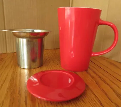 Teavana Tea Infuser Cup Mug & Lid 12 Oz Red Starbucks Ceramic • $12