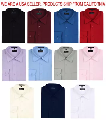 Men's Basilio Italian Design Solid Long Sleeve Convertible Cuff Dress Shirt  • $28.95