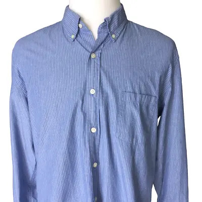 J CREW Vintage Shirt Men Large Button Up Blue White Striped Tailored Fit Casual • $22.80