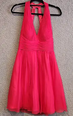 AIDAN MATTOX Dress Womens Size 12 Pink Mini Silk Halter Straps Party Cocktail • $24.32