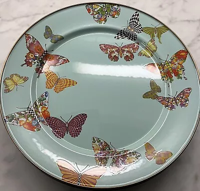 Mackenzie Childs Sky Blue Butterfly Garden Check Dinner Charger Plates 12” • $450