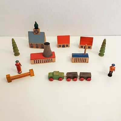 Vintage Miniature Erzgebirge Putz Wooden Village W/ Train Factory Church House + • $99.95