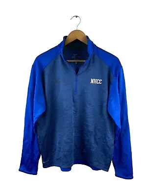 VINTAGE Nike Logo Collar Pullover Jumper Mens Size M Blue Long Sleeve NHCC Logo • $34.95