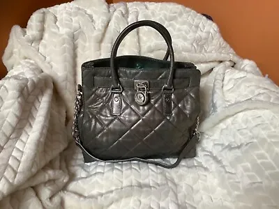 Michael Kors Hamilton  Grey Gunmetal  Quilted Leather Bag!!! EUC !!! • $120