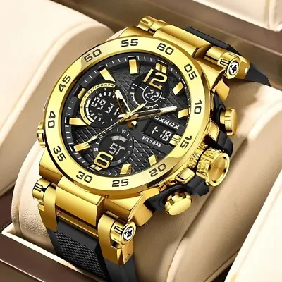 Mens Diver Sports Wristwatch Digital Analog Quartz LED Waterproof Luxury Watches • £19.79