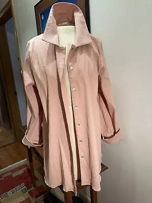 Marla Wynne Crinkle Shirt/jacket L Stand-up Collar Turned Cuff Blush • $29