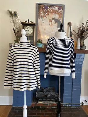 J.Crew Women’s M Navy Blue White Stripe Knit Sweater Popover Lot Of 2 Nautical • $19.99