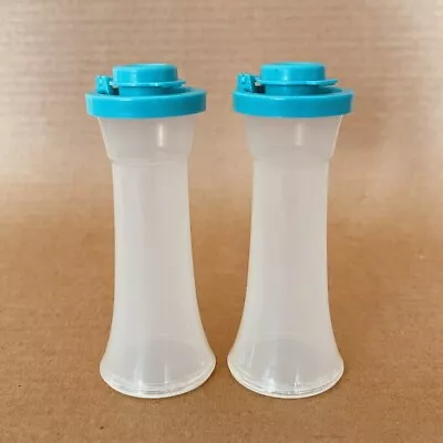 Tupperware Salt & Pepper Shakers Set Of 2 Small 4” Hourglass #831 Teal Blue Seal • $14