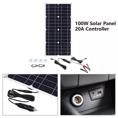 New 100W Solar Panel With 20A 12/24V Controller Adapter Set For Caravan Car Boat • £29.64