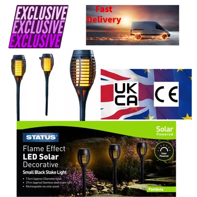 £9.99 • Buy 3× Flame Effect Solar Outdoor Lights Stake Garden Path Flickering LED Torch Lamp