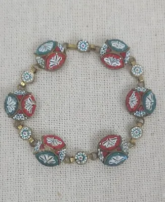 Vintage Italian Venetian Micro Mosaic Glass Millefiori Link Bracelet 7” 1930s • $22.40