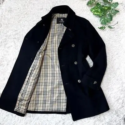 Burberry Pea Coat Men's Wool Black Cashmere Blend BLACK LABEL NOVA CHECK • $256.29