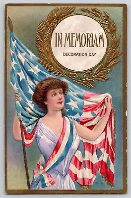 Decoration Memorial Day Nash Pretty Lady Draped Flag Patriotic Postcard 1910's • $10.95