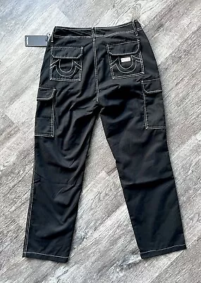 True Religion Jeans Cargo Pants Jet Black White Pockets 108335 Men Sz 31 • $69.95
