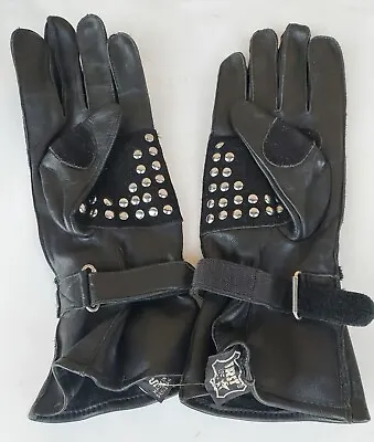 Vtg FIRST Genuine Leather Womens  Sz S Motorcycle Studded Gauntlet Black GLOVES • $23.60