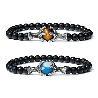 $3.99 • Buy 6mm Natural Tiger Eye Men Double Dragon Claw Agate Round Beads Bracelets Bangle