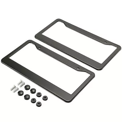 2PCS Black Stainless Steel License Plate Frame Tag Cover Metal With Screw Caps • $7.40