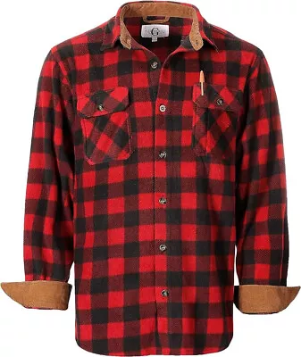 Gioberti Men's Navigator Plaid Flannel Polar Fleece Button Up Shirt *RED L-XL • $14.99