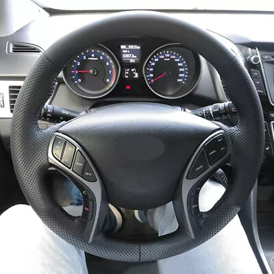 All BLACK Leather Steering Wheel Cover For Hyundai Elantra 2011-2016 Avante I30 • $17.59