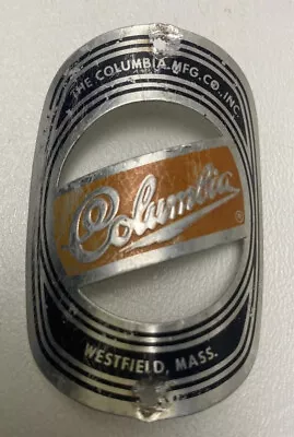 Vintage Antique Original COLUMBIA Bicycle Aluminum Head Badge Emblem Tag Mass. • $37.49