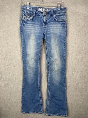 $16 • Buy Hydraulic Jeans Womens Size 7/8 Blue Lola Curvy Boot Flare Flap Pocket Denim