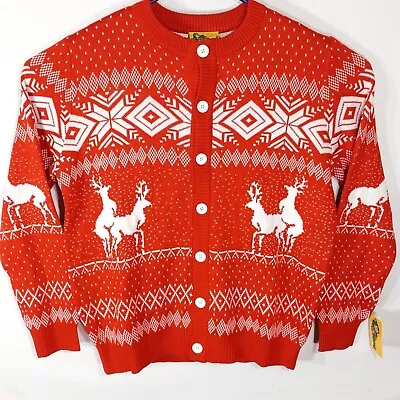 Tipsy Elf Naughty Reindeer Button-up Cardigan Ugly Xmas Sweater Men XL Red White • $29.77