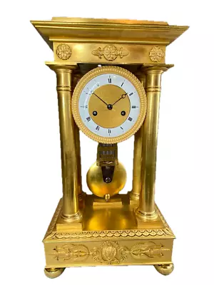 Exquisite Early 19th Century Empire Bronze Ormolu Large Portico Mantle Clock • $3200